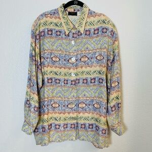 Vintage Roper Button Up Shirt Womens 2X Long Sleeve Western Aztec Lagenlook Art